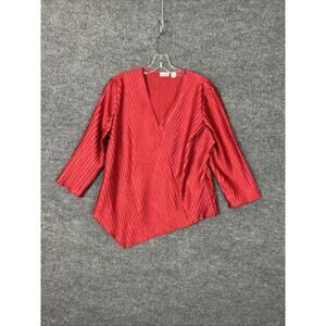 Cato Womens Textured Red Satin Top Size XL Asymmetric V Neck Holiday Vamp